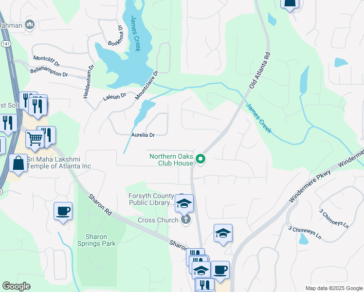 map of restaurants, bars, coffee shops, grocery stores, and more near 2660 Brentwood Estates Court in Cumming