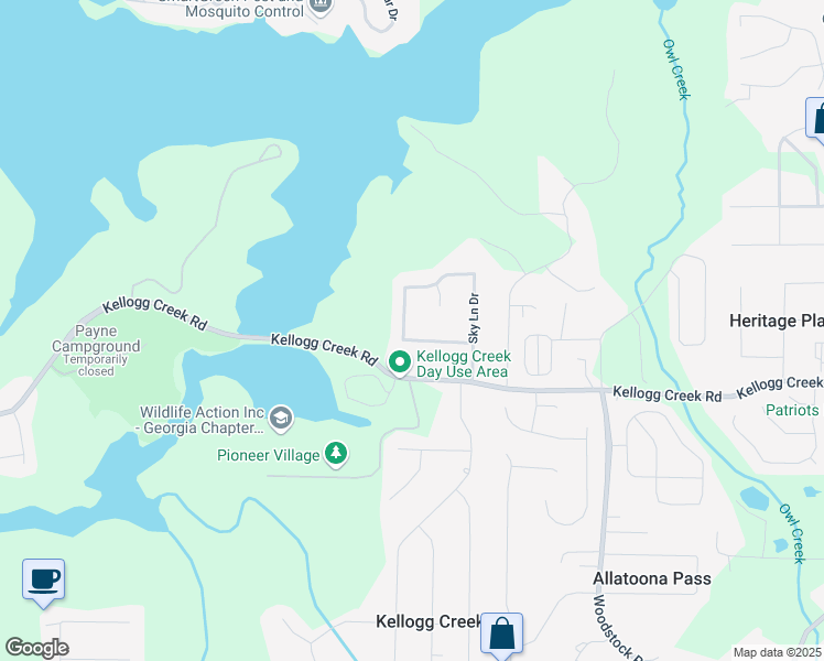 map of restaurants, bars, coffee shops, grocery stores, and more near 2062 Skyhawk Lane in Acworth