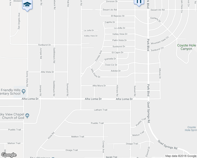 map of restaurants, bars, coffee shops, grocery stores, and more near 61435 Alta Vista Drive in Joshua Tree