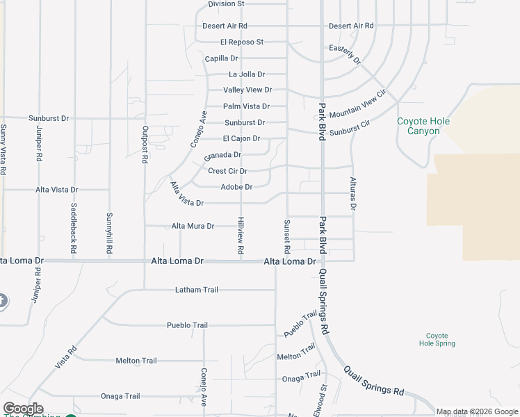 map of restaurants, bars, coffee shops, grocery stores, and more near 61625 Alta Vista Drive in Joshua Tree