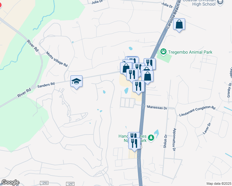 map of restaurants, bars, coffee shops, grocery stores, and more near 1016 Rivage Promenade in Wilmington