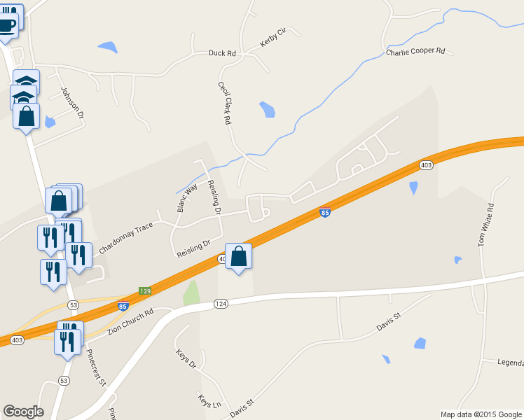 map of restaurants, bars, coffee shops, grocery stores, and more near 263 Brookstone Trail in Braselton