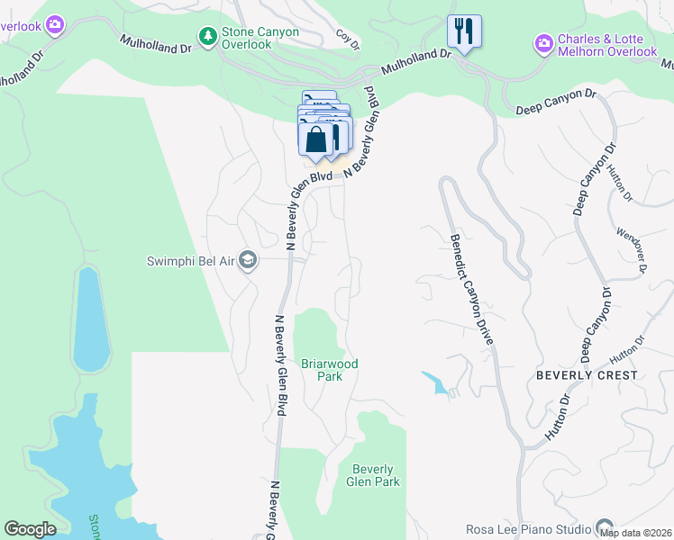 map of restaurants, bars, coffee shops, grocery stores, and more near 2803 Angelo Drive in Los Angeles