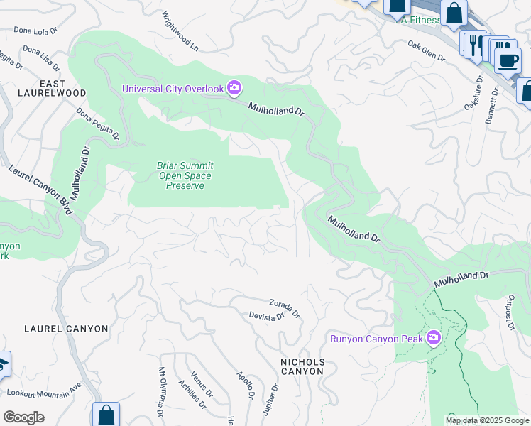 map of restaurants, bars, coffee shops, grocery stores, and more near 2861 Seattle Drive in Los Angeles