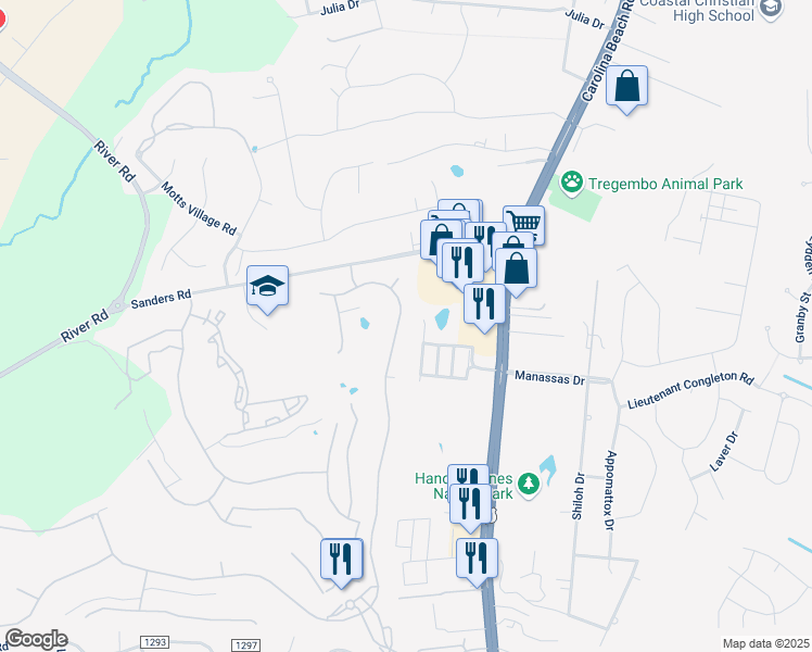 map of restaurants, bars, coffee shops, grocery stores, and more near 1016 Rivage Promenade in Wilmington
