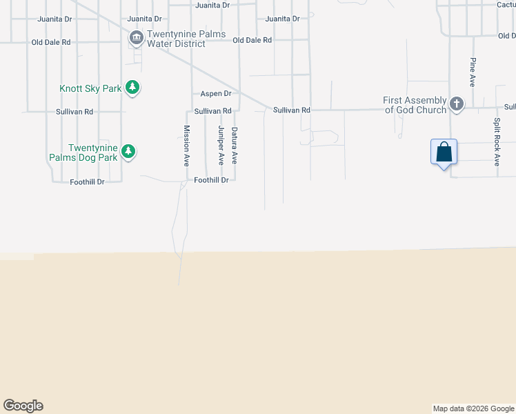 map of restaurants, bars, coffee shops, grocery stores, and more near Stardune Avenue in Twentynine Palms