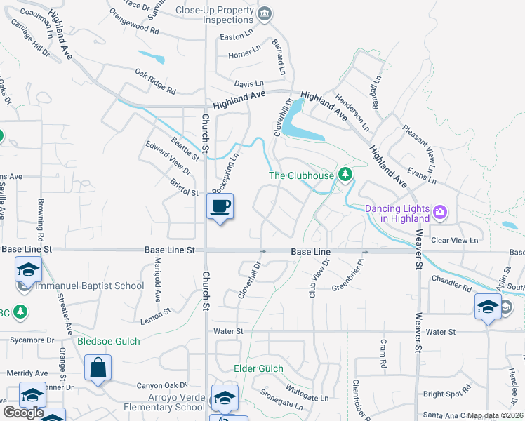 map of restaurants, bars, coffee shops, grocery stores, and more near 29058 Rosewood Lane in Highland