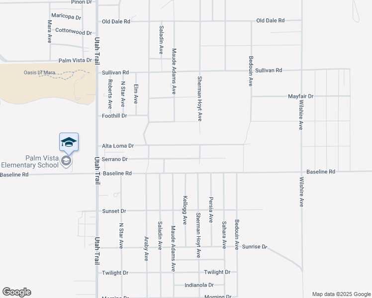 map of restaurants, bars, coffee shops, grocery stores, and more near 74855 Alta Loma Drive in Twentynine Palms