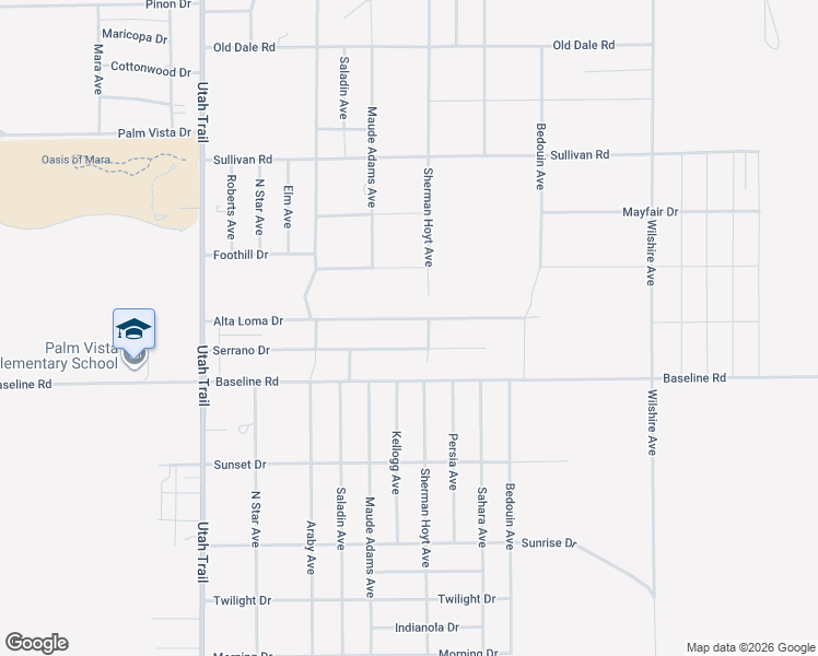 map of restaurants, bars, coffee shops, grocery stores, and more near 74895 Alta Loma Drive in Twentynine Palms