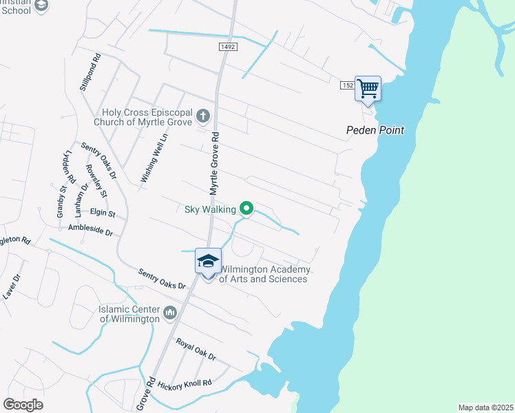 map of restaurants, bars, coffee shops, grocery stores, and more near 1740 Tall Mast Court in Wilmington