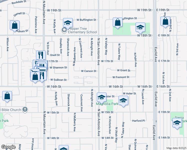 map of restaurants, bars, coffee shops, grocery stores, and more near 837 Calle del Sol in Upland