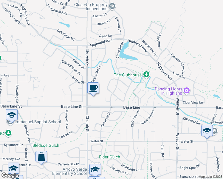 map of restaurants, bars, coffee shops, grocery stores, and more near 29058 Rosewood Lane in Highland