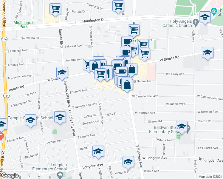 map of restaurants, bars, coffee shops, grocery stores, and more near 760 West Naomi Avenue in Arcadia