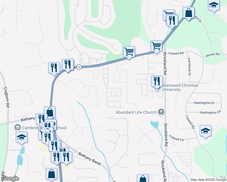 map of restaurants, bars, coffee shops, grocery stores, and more near 3391 Galleon Drive in Alpharetta