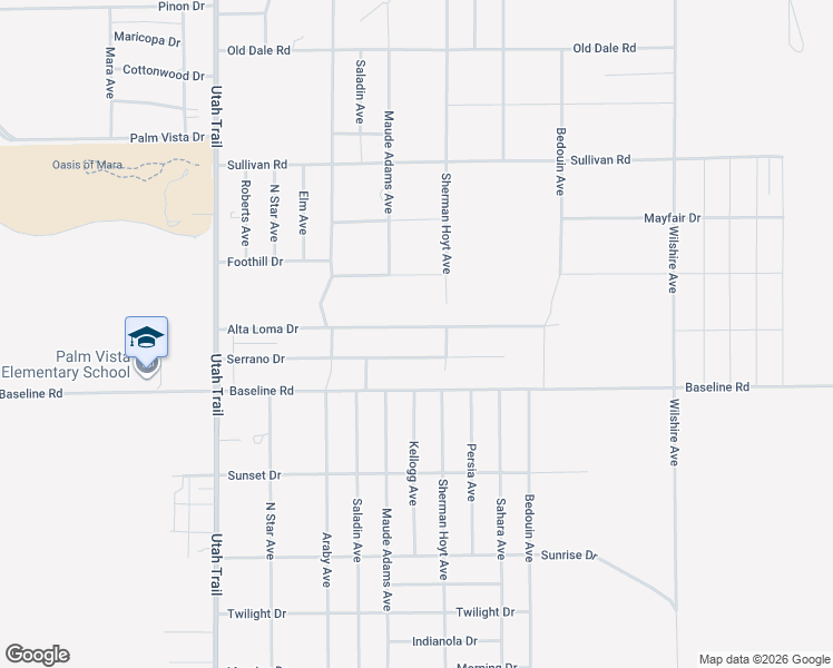 map of restaurants, bars, coffee shops, grocery stores, and more near 74855 Alta Loma Drive in Twentynine Palms