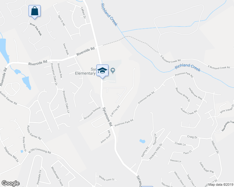 map of restaurants, bars, coffee shops, grocery stores, and more near Summer Hill Court in Buford