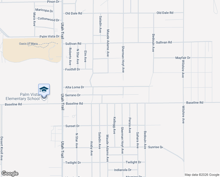 map of restaurants, bars, coffee shops, grocery stores, and more near 74825 Alta Loma Drive in Twentynine Palms