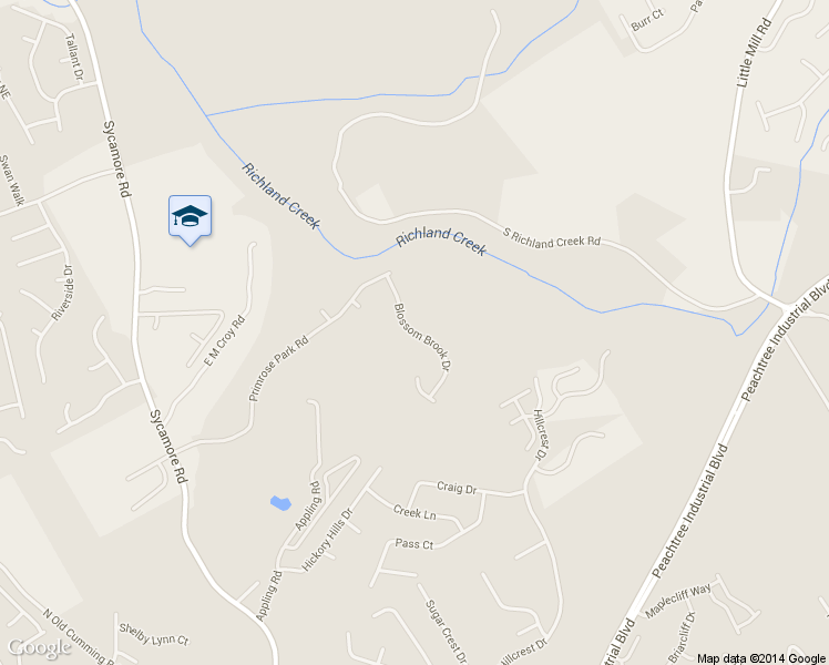 map of restaurants, bars, coffee shops, grocery stores, and more near Blossom Brook Drive in Sugar Hill