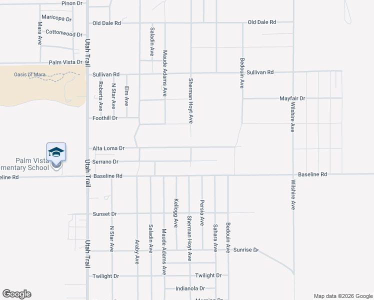map of restaurants, bars, coffee shops, grocery stores, and more near 74895 Alta Loma Drive in Twentynine Palms