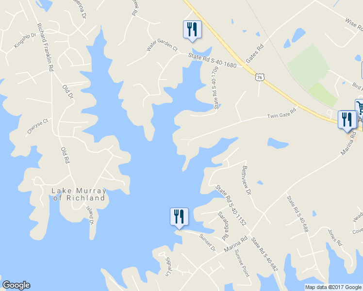 map of restaurants, bars, coffee shops, grocery stores, and more near 231 Twin Gate Road in Irmo