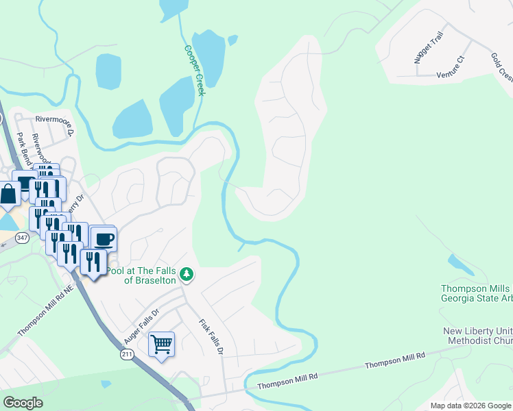map of restaurants, bars, coffee shops, grocery stores, and more near 7101 Silk Tree Pointe in Braselton