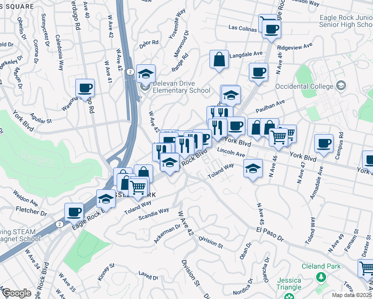 map of restaurants, bars, coffee shops, grocery stores, and more near 3831 1/2 West Avenue 43 in Los Angeles