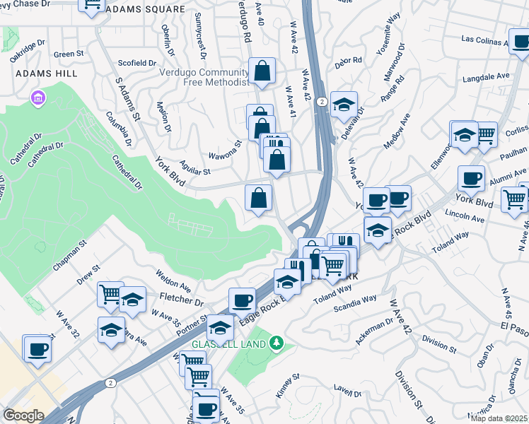 map of restaurants, bars, coffee shops, grocery stores, and more near 4006 Somers Avenue in Los Angeles