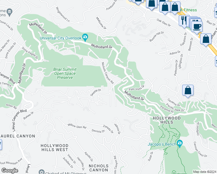 map of restaurants, bars, coffee shops, grocery stores, and more near 2921 Westbrook Avenue in Los Angeles