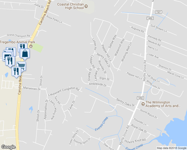 map of restaurants, bars, coffee shops, grocery stores, and more near 6320 Lanham Drive in Wilmington
