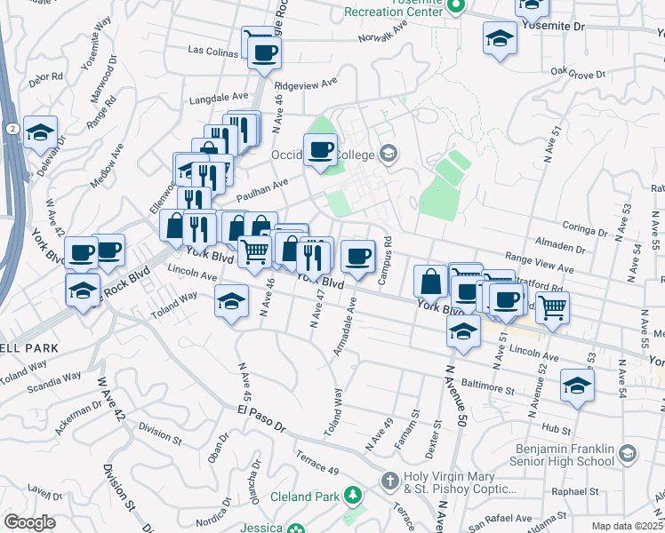 map of restaurants, bars, coffee shops, grocery stores, and more near Munson Avenue in Los Angeles