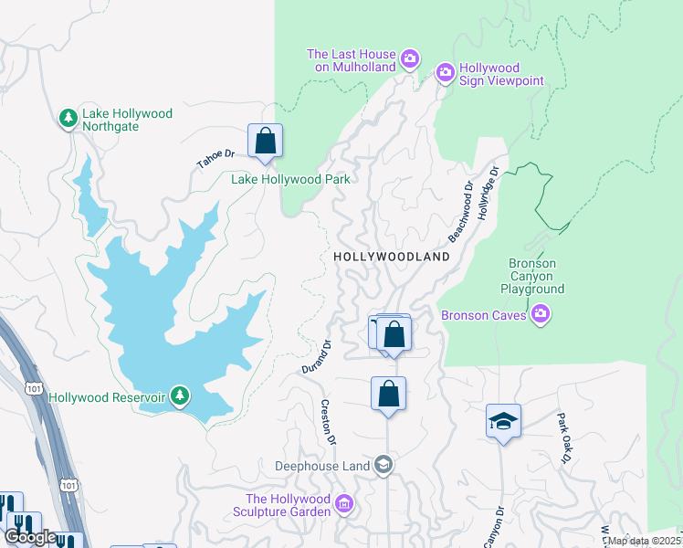 map of restaurants, bars, coffee shops, grocery stores, and more near 6459 Rodgerton Drive in Los Angeles