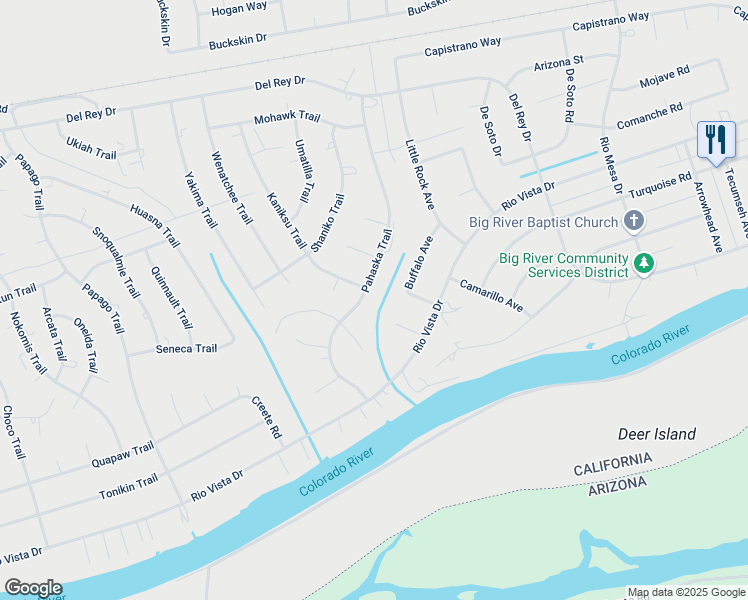 map of restaurants, bars, coffee shops, grocery stores, and more near 7285 Pahaska Trail in Big River