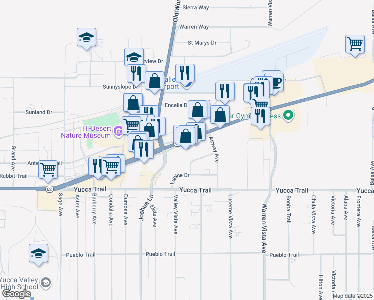 map of restaurants, bars, coffee shops, grocery stores, and more near 57353 29 Palms Highway in Yucca Valley