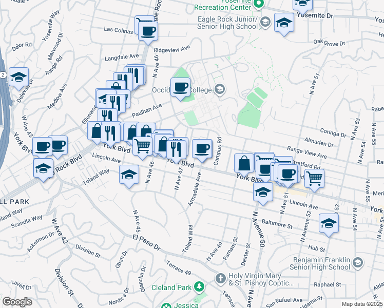 map of restaurants, bars, coffee shops, grocery stores, and more near 1526 North Avenue 47 in Los Angeles