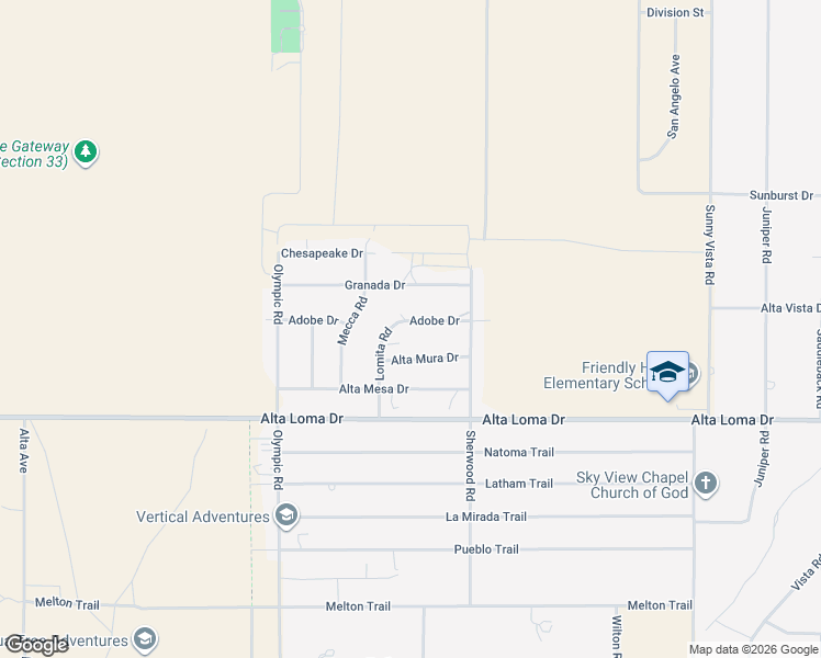 map of restaurants, bars, coffee shops, grocery stores, and more near 60369 Adobe Drive in Joshua Tree
