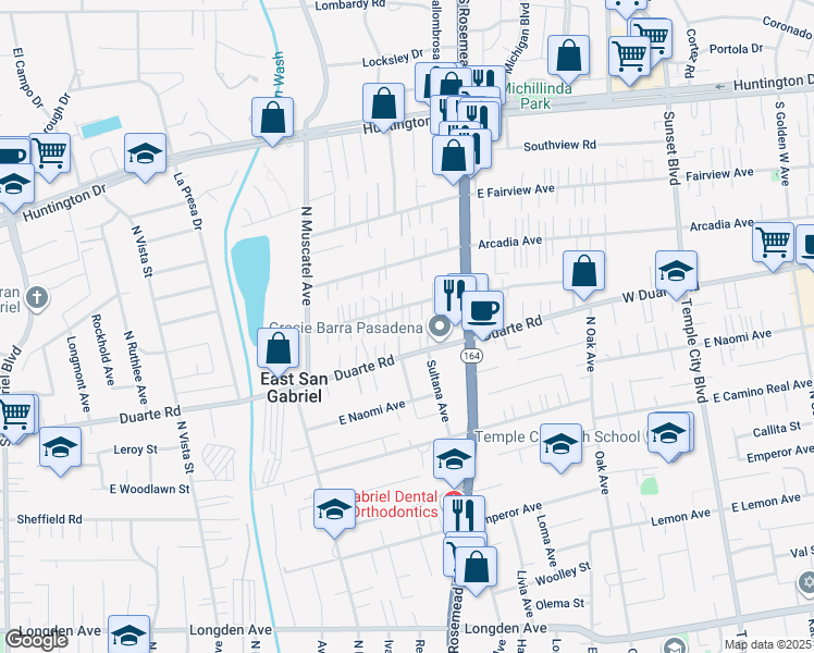 map of restaurants, bars, coffee shops, grocery stores, and more near 8862 East Greenwood Avenue in San Gabriel