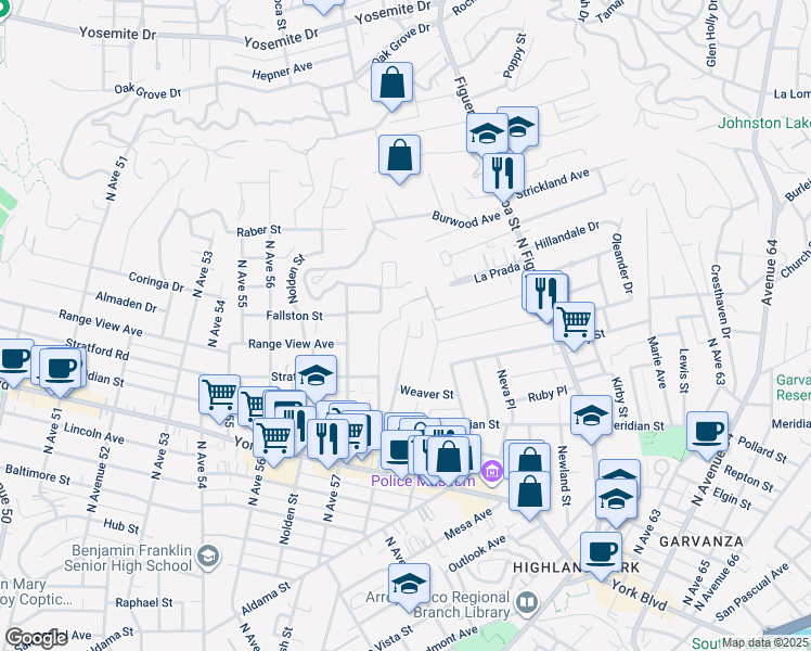 map of restaurants, bars, coffee shops, grocery stores, and more near 1083 Milwaukee Avenue in Los Angeles
