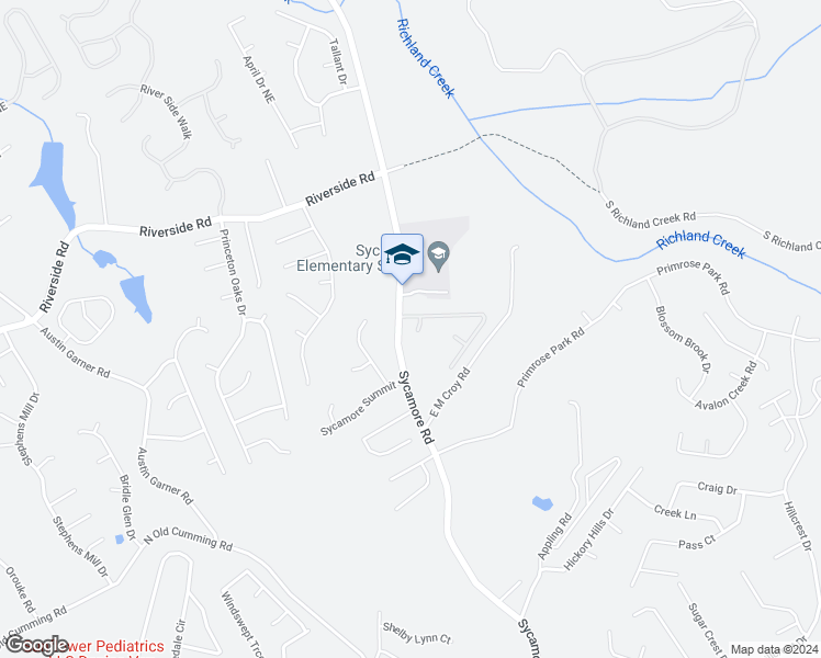 map of restaurants, bars, coffee shops, grocery stores, and more near 5670 Winter Bluff Way Northeast in Sugar Hill