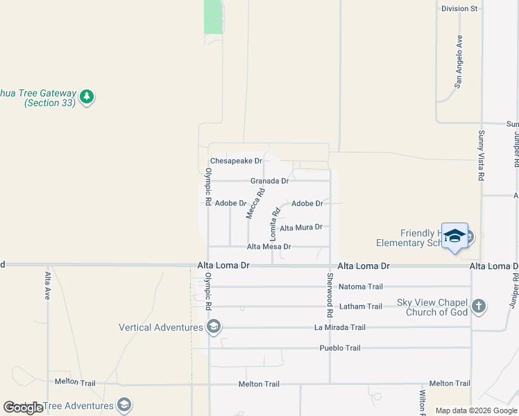 map of restaurants, bars, coffee shops, grocery stores, and more near 7131 Mecca Road in Joshua Tree