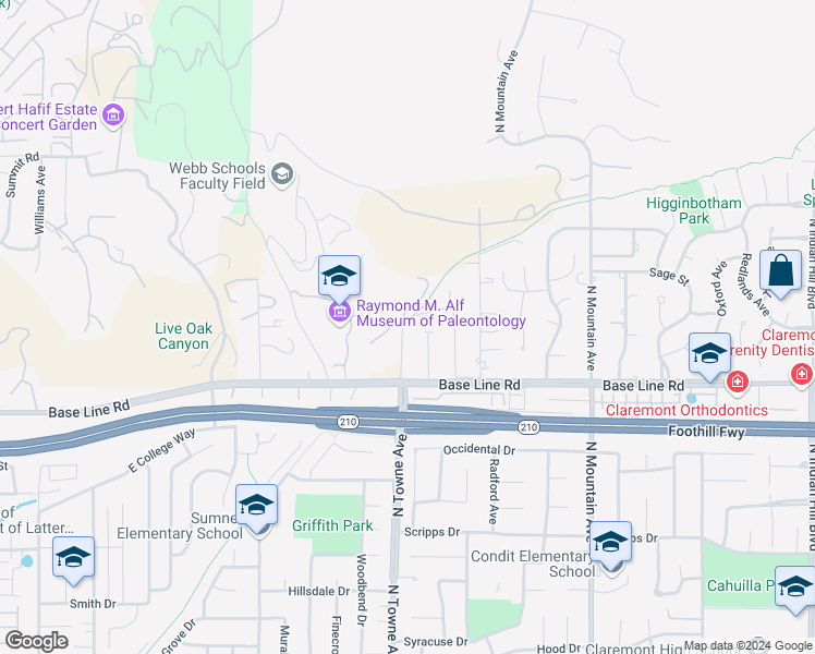 map of restaurants, bars, coffee shops, grocery stores, and more near 4460 North Towne Avenue in Claremont