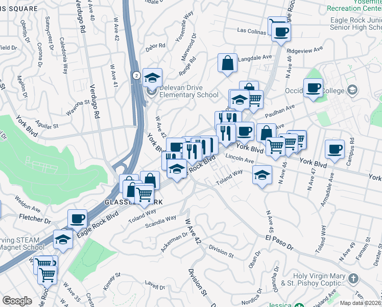 map of restaurants, bars, coffee shops, grocery stores, and more near 3827 1/2 West Avenue 43 in Los Angeles