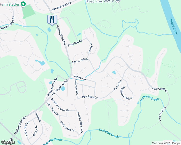 map of restaurants, bars, coffee shops, grocery stores, and more near 30 Raintree Court in Irmo