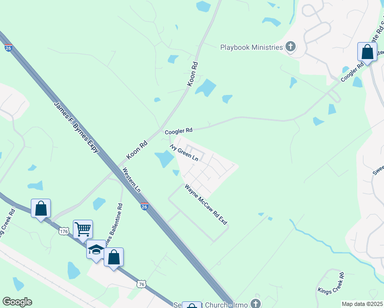 map of restaurants, bars, coffee shops, grocery stores, and more near 405 Ivy Green Lane in Irmo