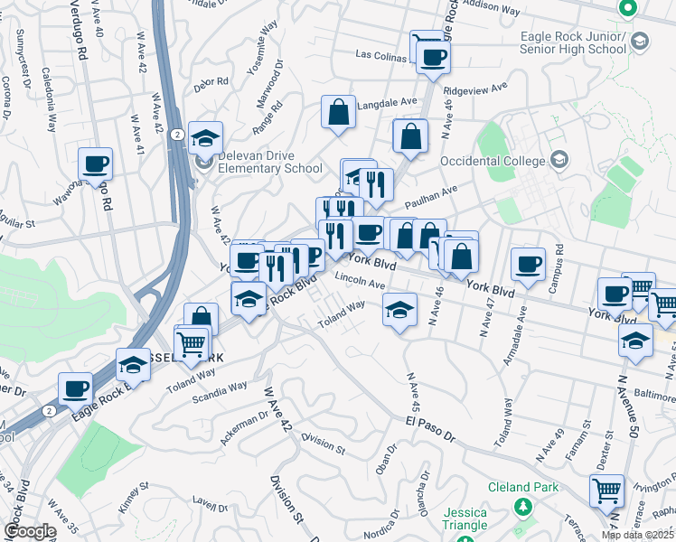 map of restaurants, bars, coffee shops, grocery stores, and more near 4405 Lincoln Avenue in Los Angeles