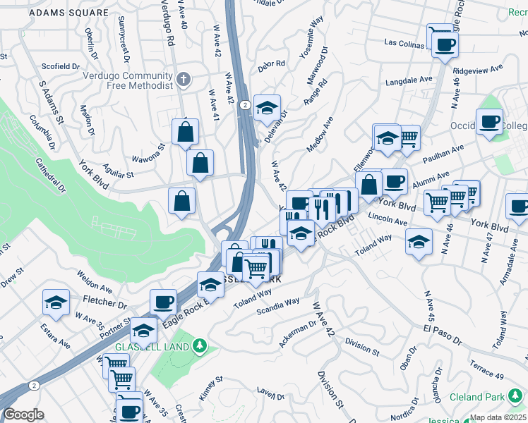 map of restaurants, bars, coffee shops, grocery stores, and more near 4190 York Boulevard in Los Angeles