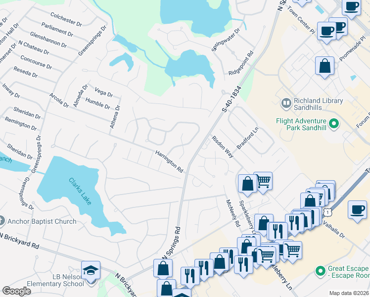 map of restaurants, bars, coffee shops, grocery stores, and more near 112 Dove Park Road in Columbia