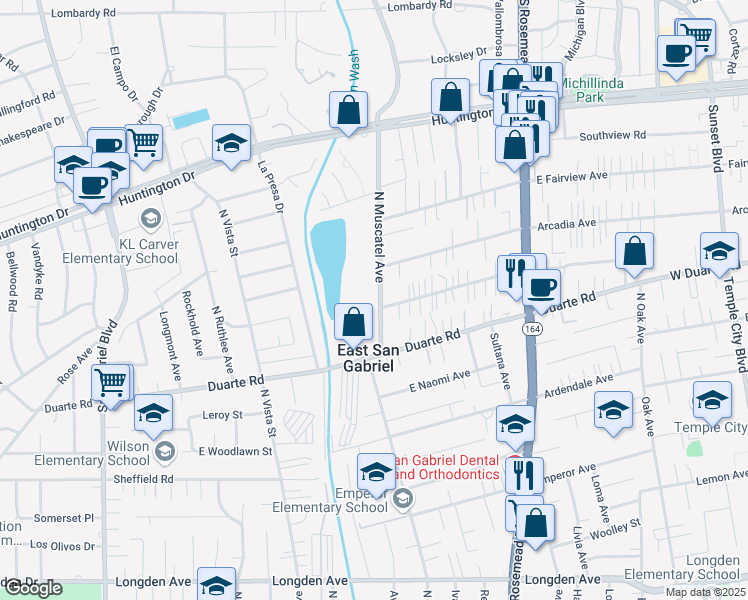 map of restaurants, bars, coffee shops, grocery stores, and more near 6907 North Muscatel Avenue in San Gabriel