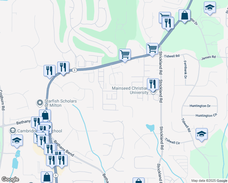 map of restaurants, bars, coffee shops, grocery stores, and more near 3391 Galleon Drive in Alpharetta