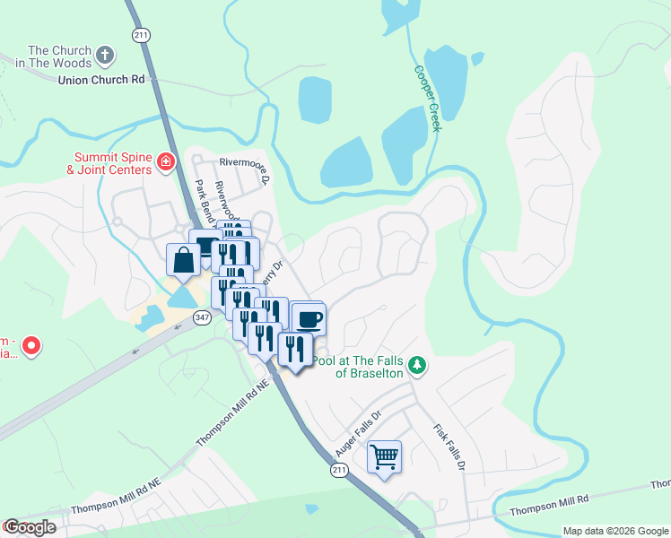 map of restaurants, bars, coffee shops, grocery stores, and more near 2690 Beech Tr in Braselton