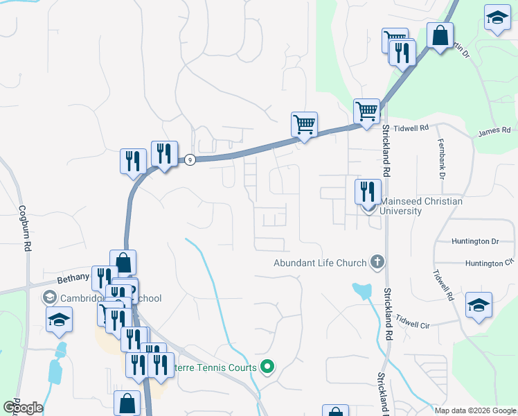 map of restaurants, bars, coffee shops, grocery stores, and more near 13985 Sunfish Bend in Alpharetta